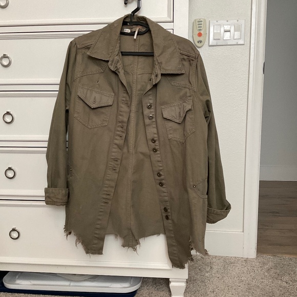 #0390 Green Jean Jacket Size S Brand Free People - Picture 1 of 3